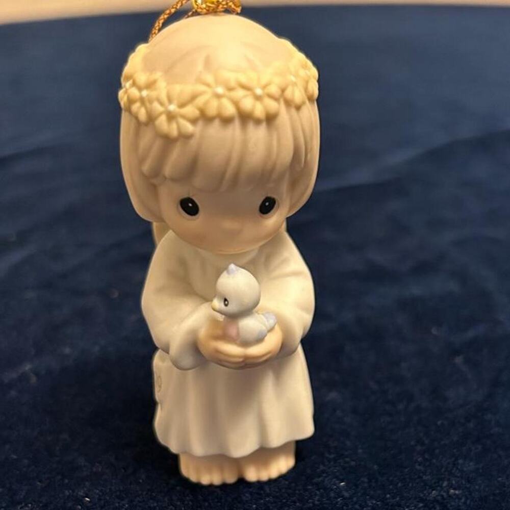 1999 Precious Moments Christmas ornament angel girl holding a bird